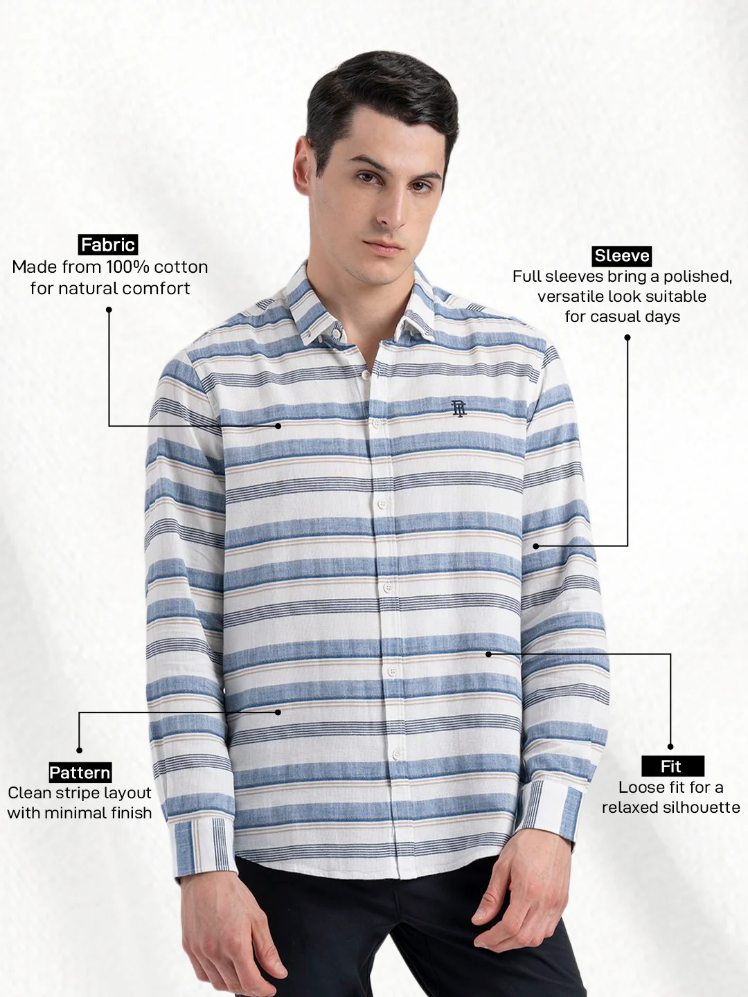 Button Down Striped Shirt for Men - Image 2