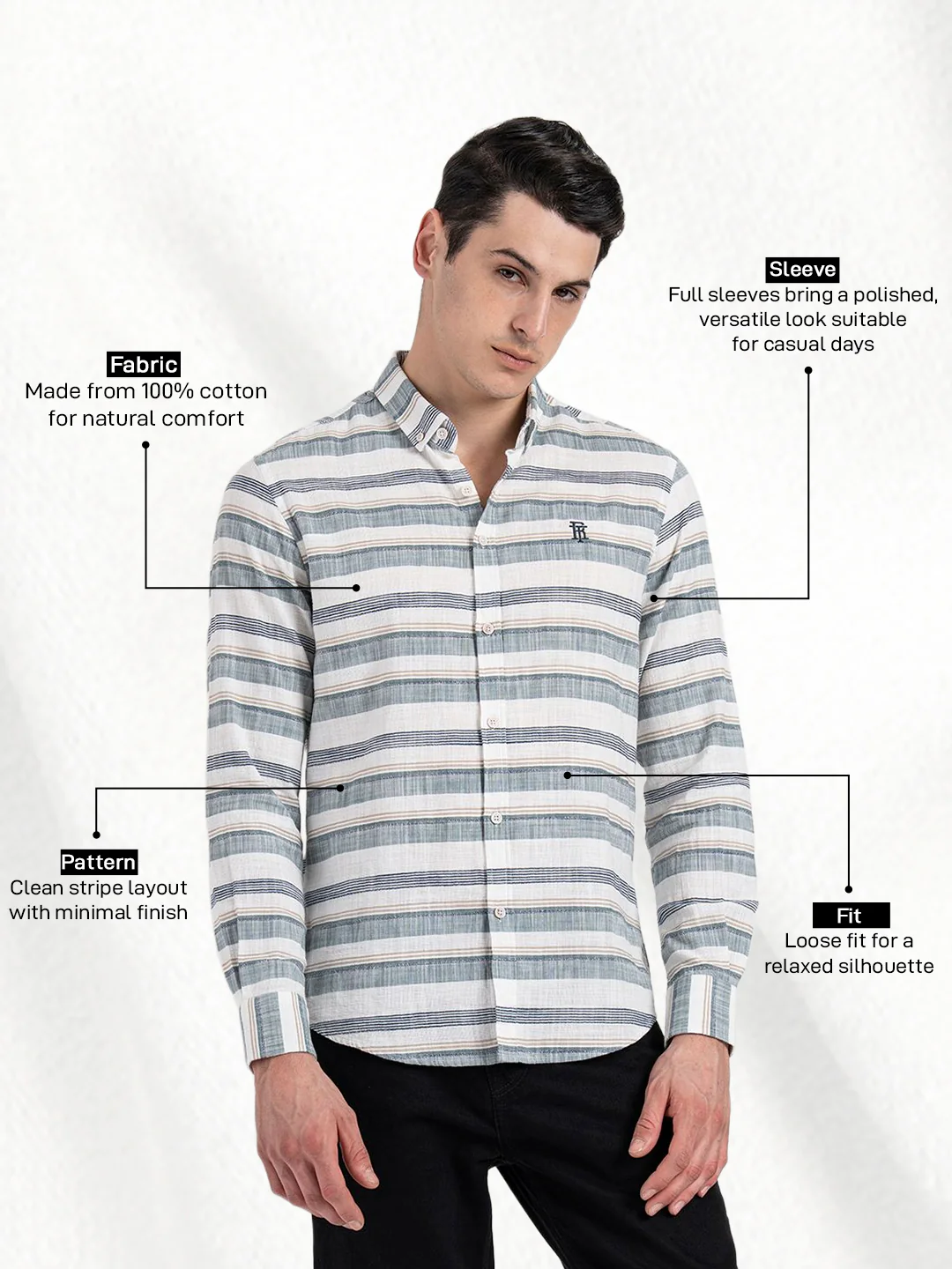 Button Down Striped Shirt for Men - Image 2