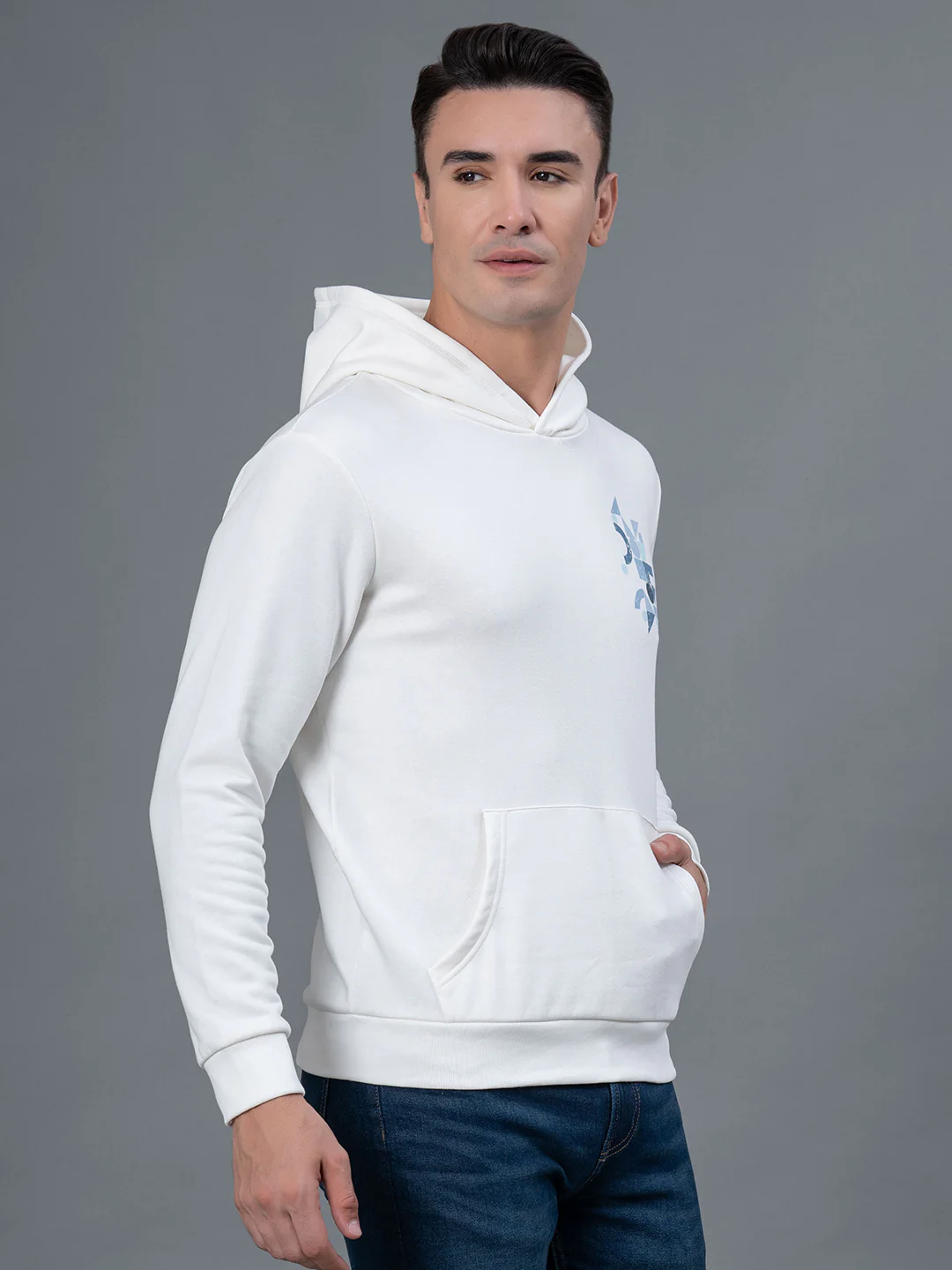Casual Off White Hoodie for Men - Image 2