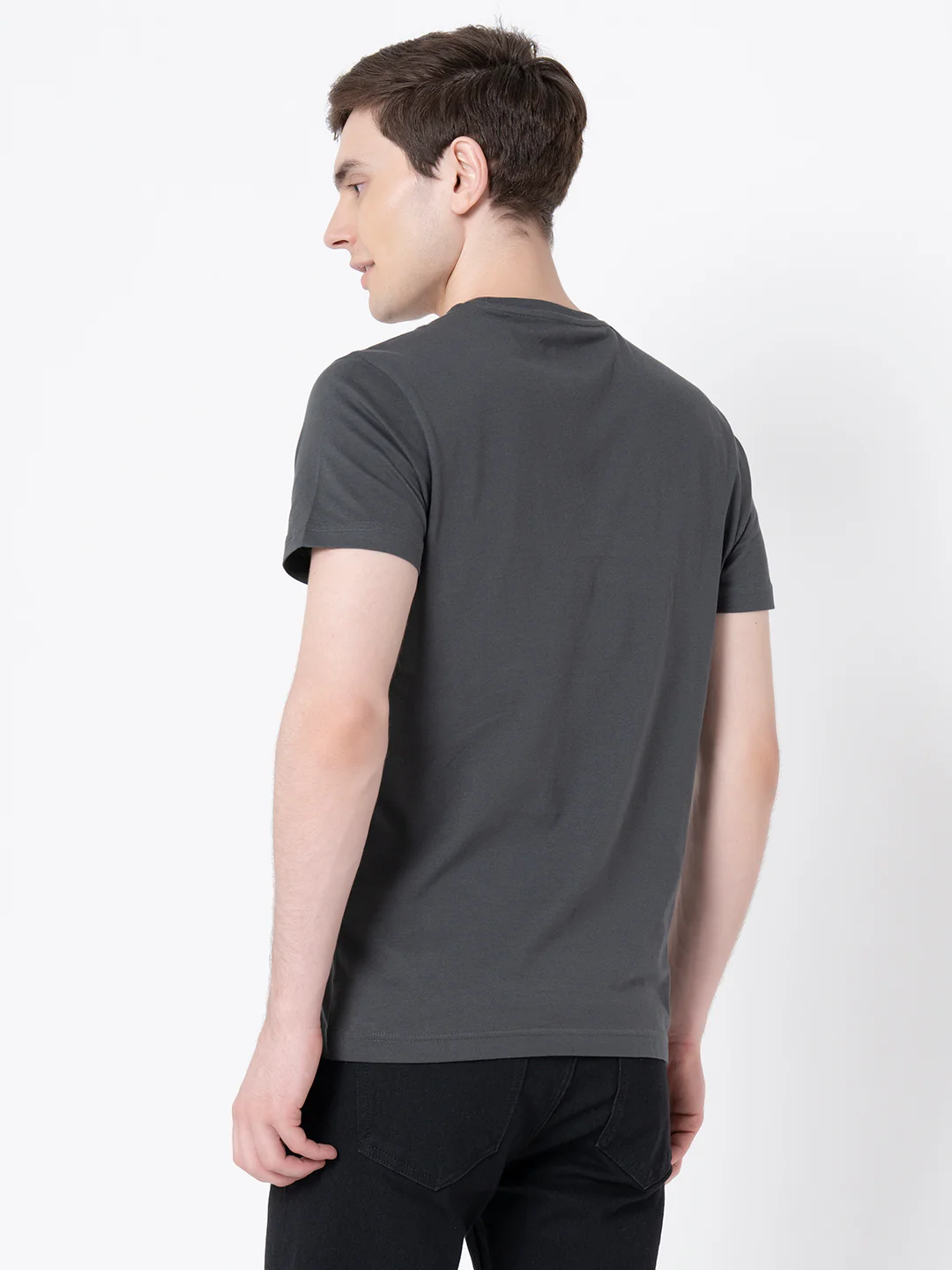 Casual Space Grey T-Shirt For Men - Image 3