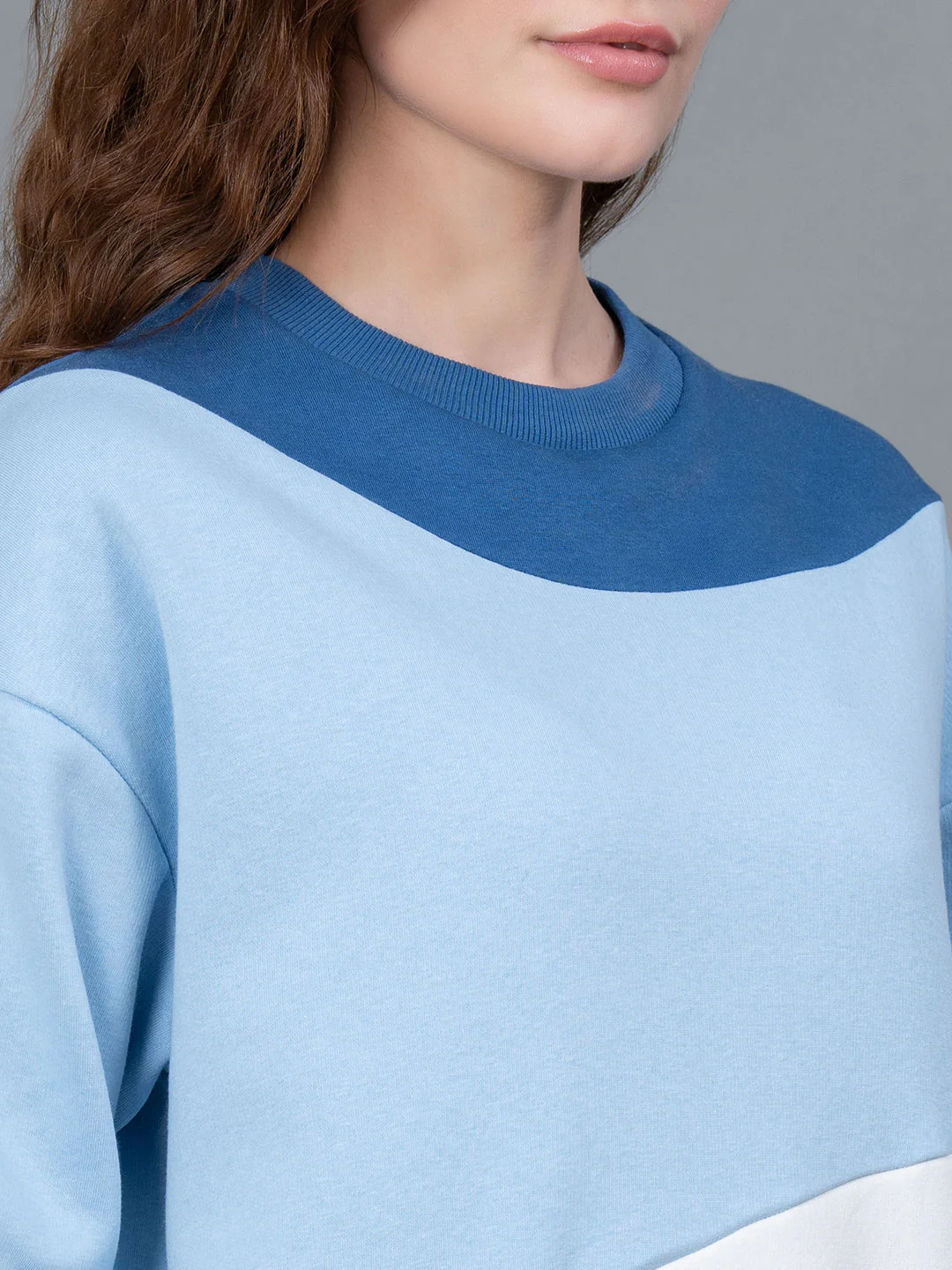 Dark Blue Color Blocked Cotton Poly Fleece Women's Sweatshirt - Image 4