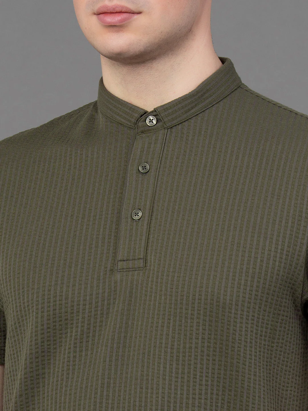 Dark Green Henley T-Shirt for Men - Image 4