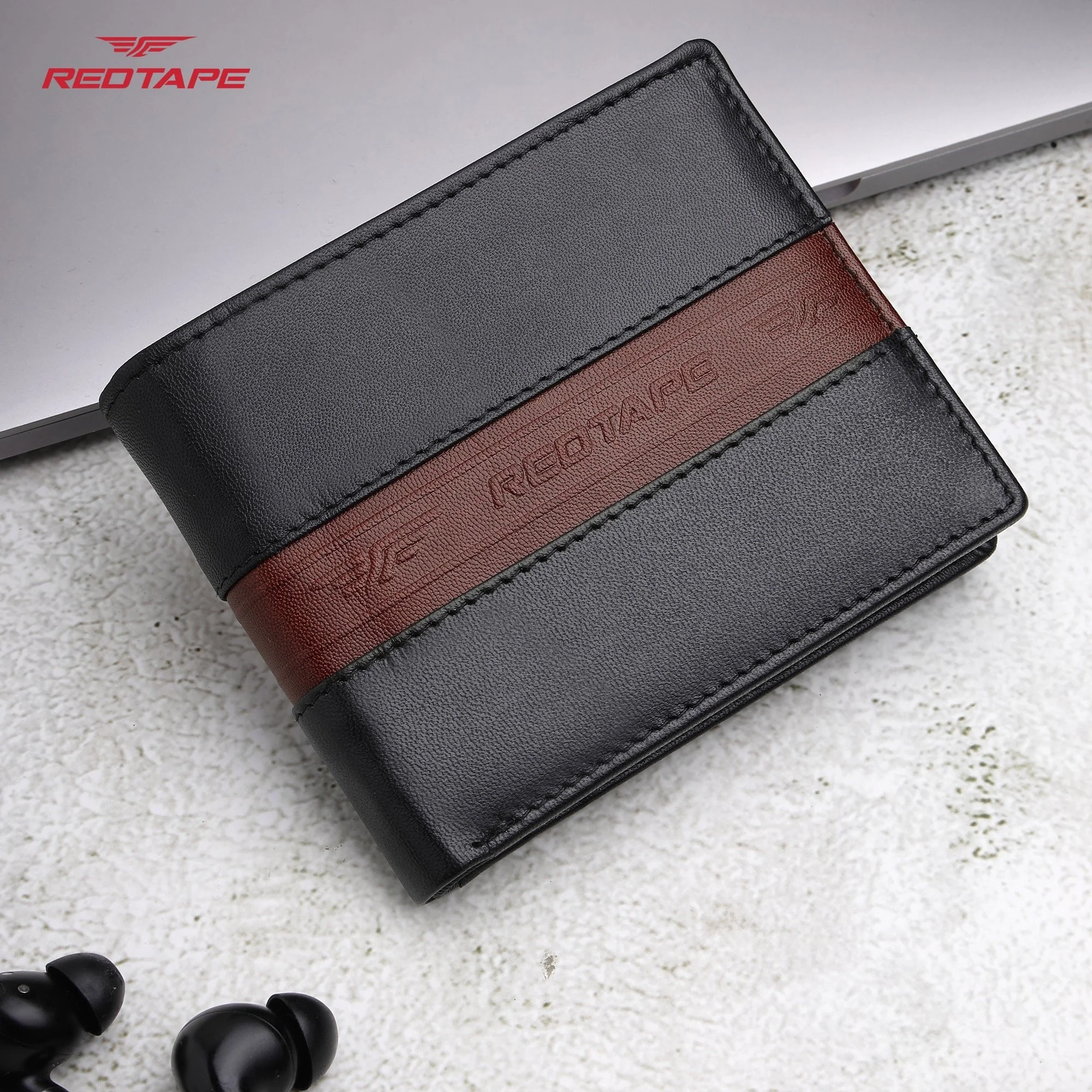 Dark Navy Tan Men's Leather Wallet - Image 3