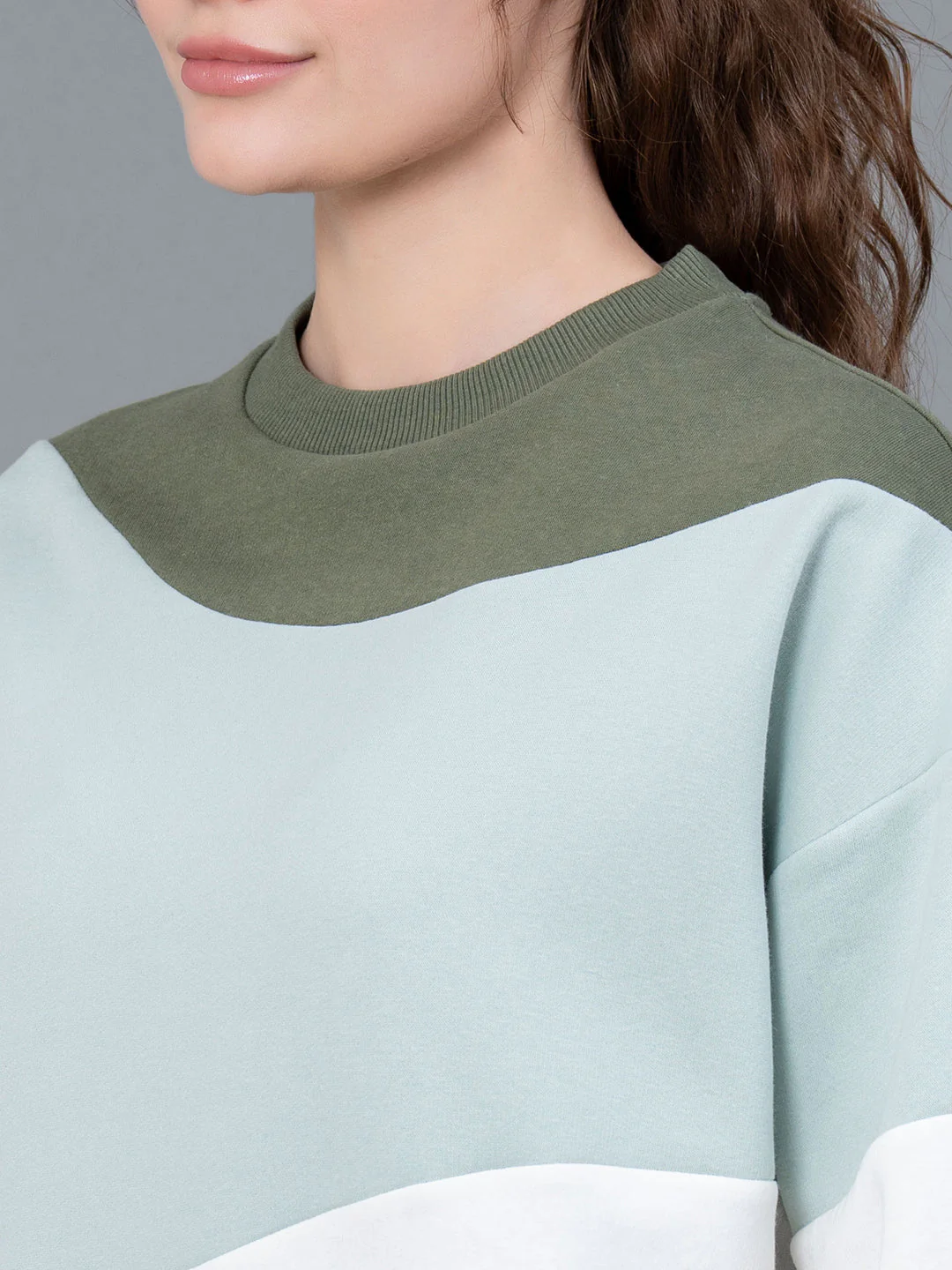 Dark Olive Color Blocked Cotton Poly Fleece Women's Sweatshirt - Image 4