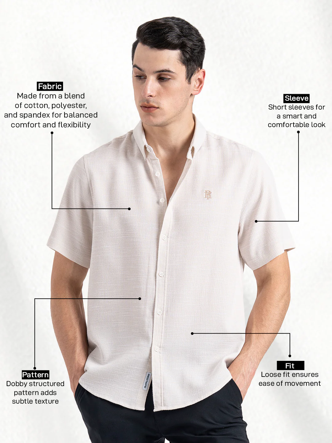 Dobby Half Slevee Button Down Shirt for Men - Image 2