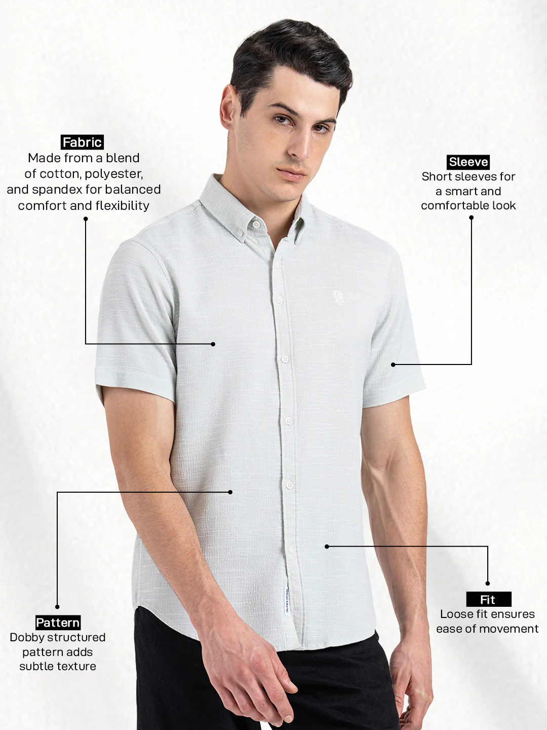 Dobby Half Slevee Button Down Shirt for Men - Image 2