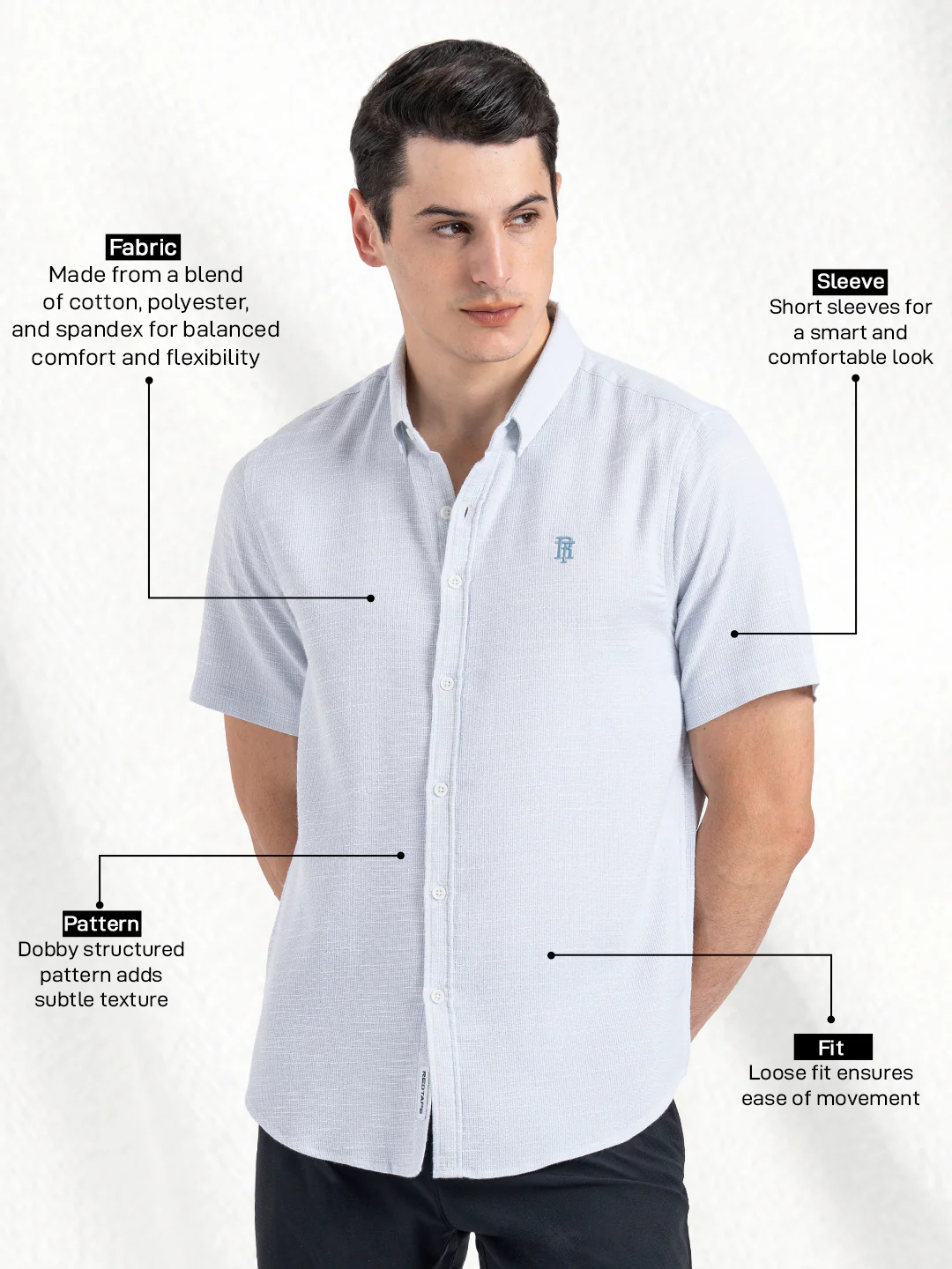 Dobby Half Slevee Button Down Shirt for Men - Image 2