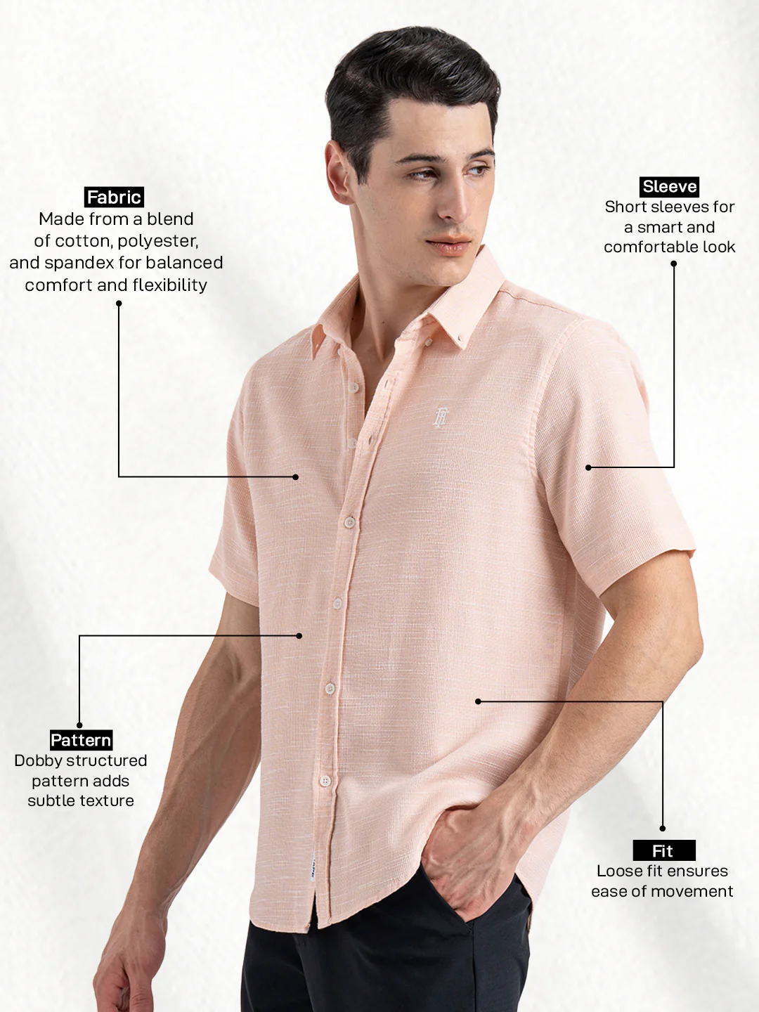 Dobby Half Slevee Button Down Shirt for Men - Image 2