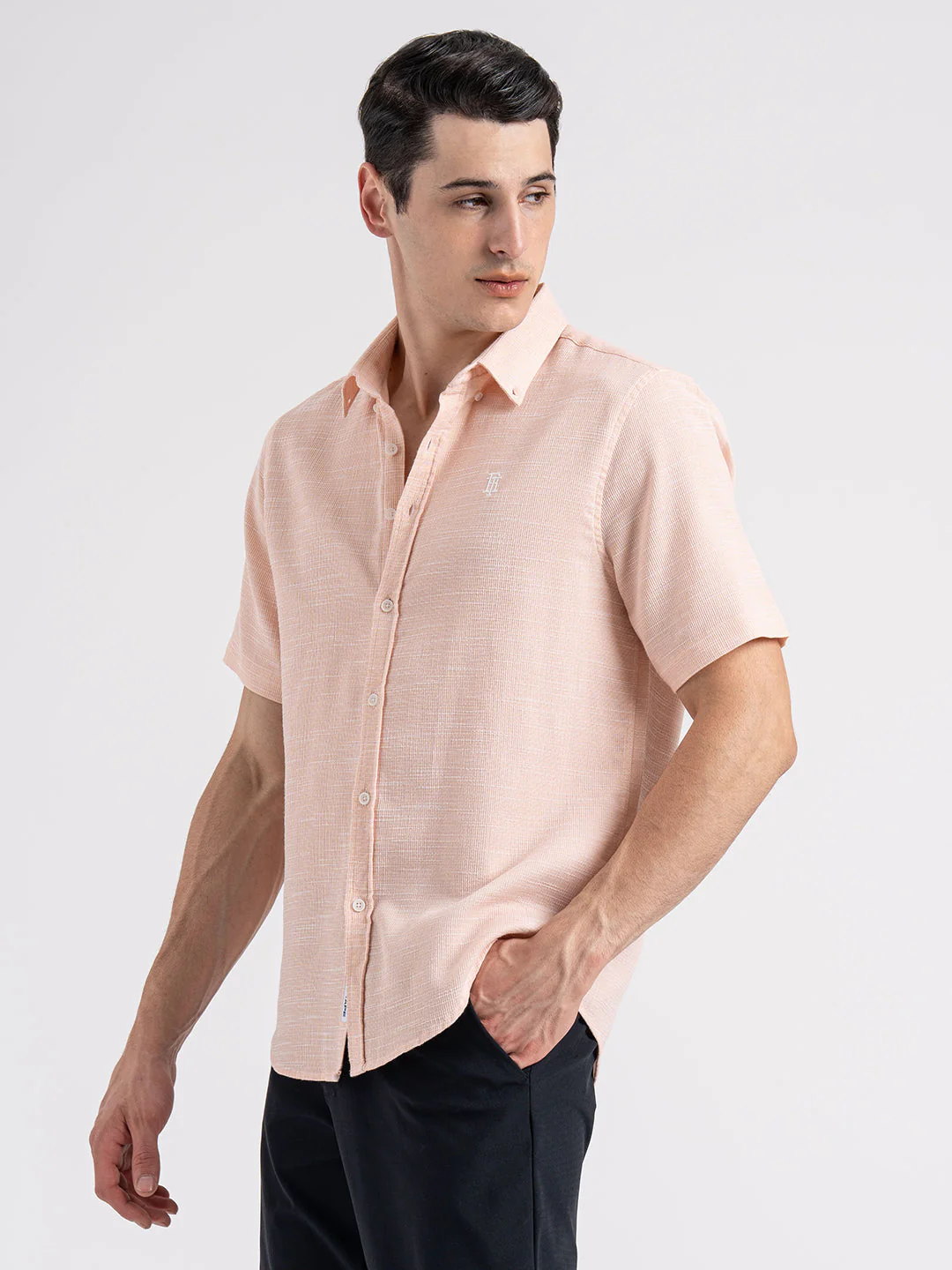 Dobby Half Slevee Button Down Shirt for Men - Image 3