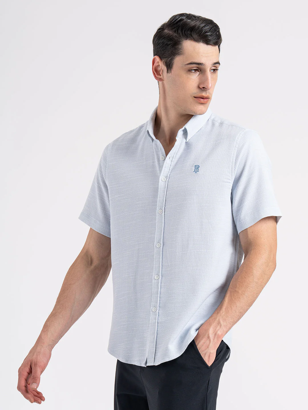 Dobby Half Slevee Button Down Shirt for Men - Image 3