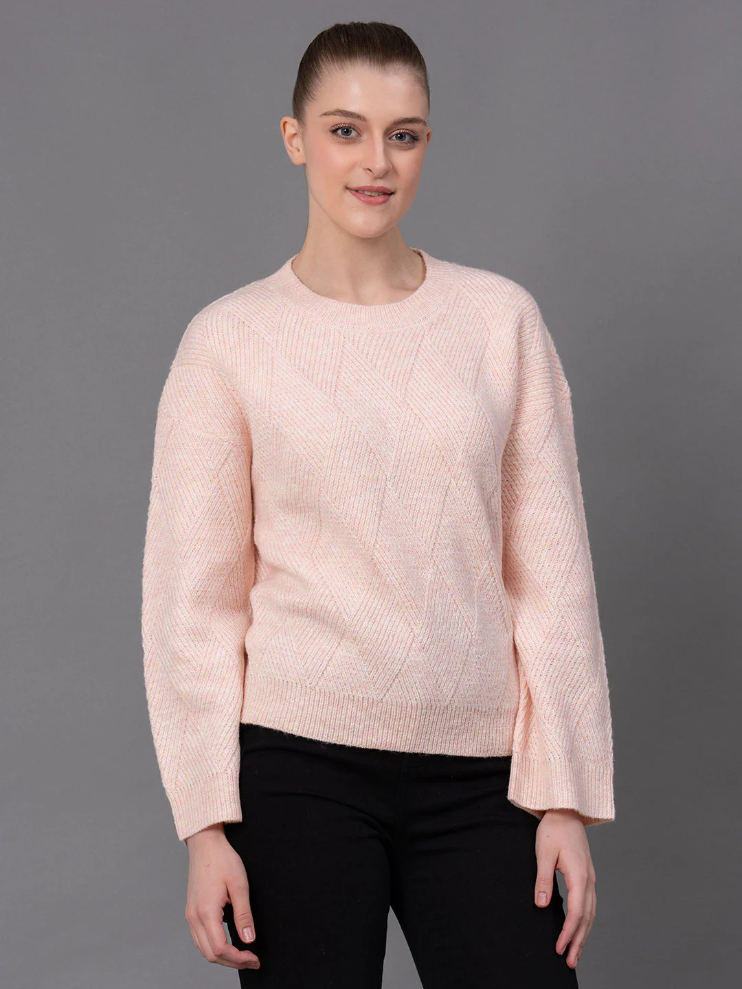 Dull Peach Poly Acrylic Self Design Women's Sweater - Image 2