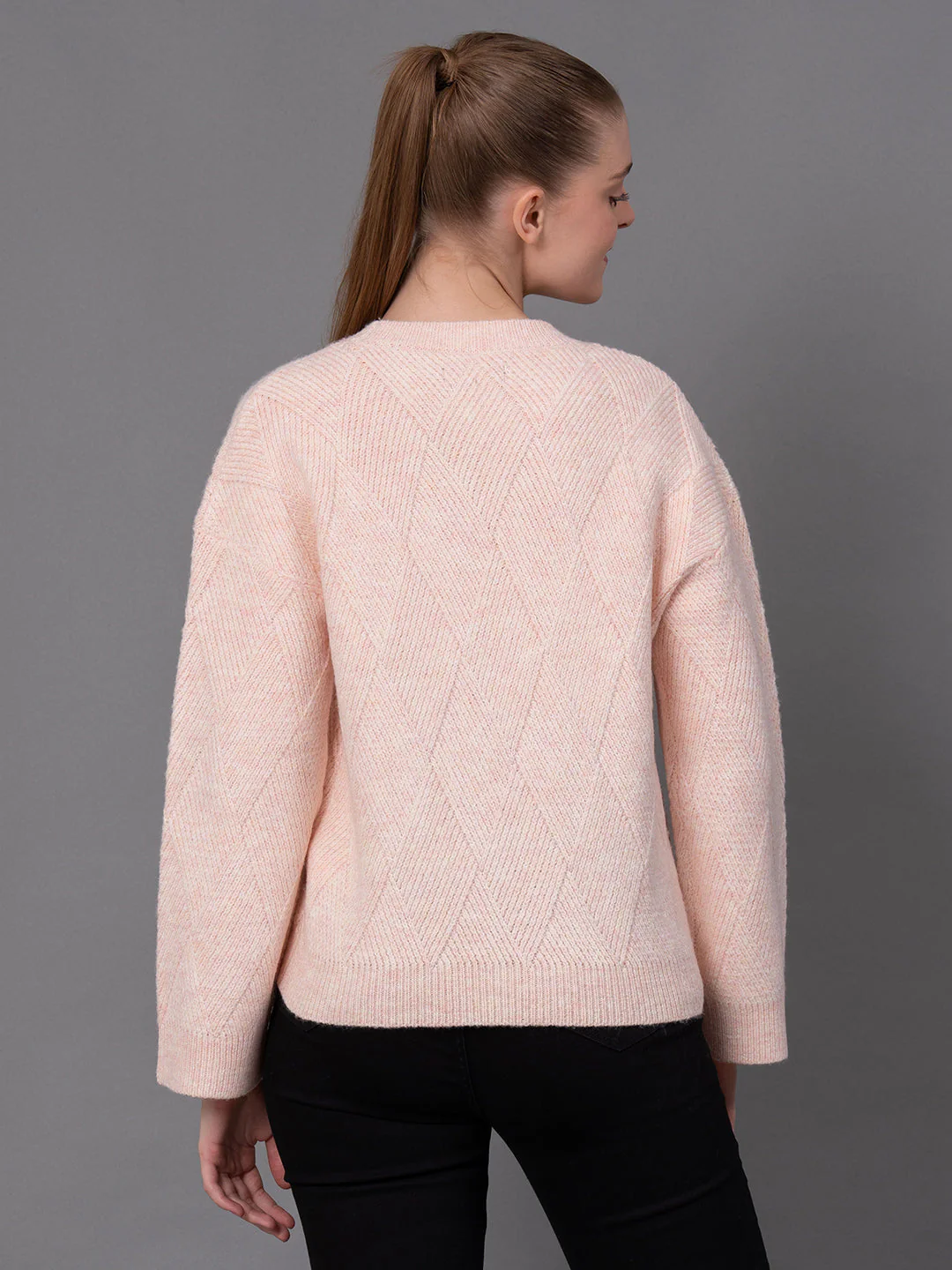 Dull Peach Poly Acrylic Self Design Women's Sweater - Image 3
