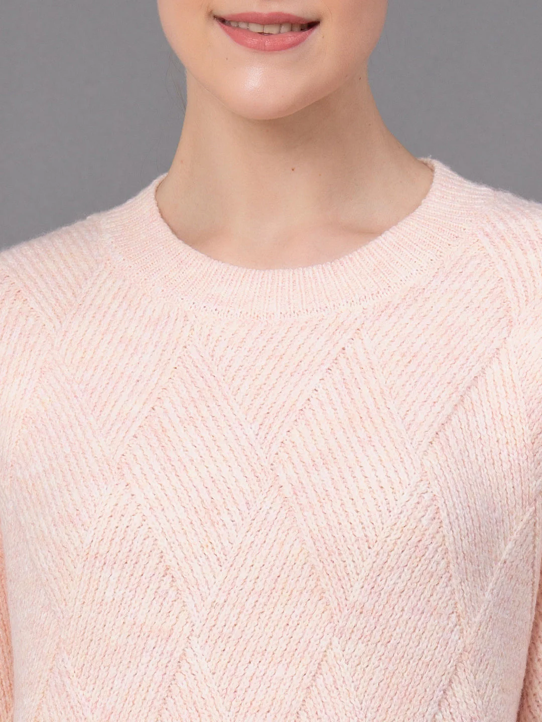 Dull Peach Poly Acrylic Self Design Women's Sweater - Image 4
