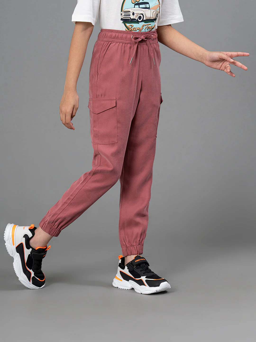 Dusky Pink Viscose Polyester Solid Girl's Cargo Jogger - Image 2