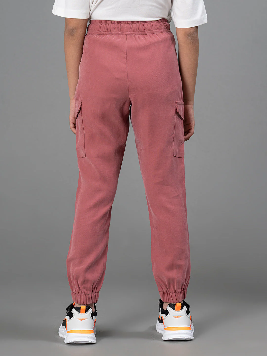 Dusky Pink Viscose Polyester Solid Girl's Cargo Jogger - Image 3