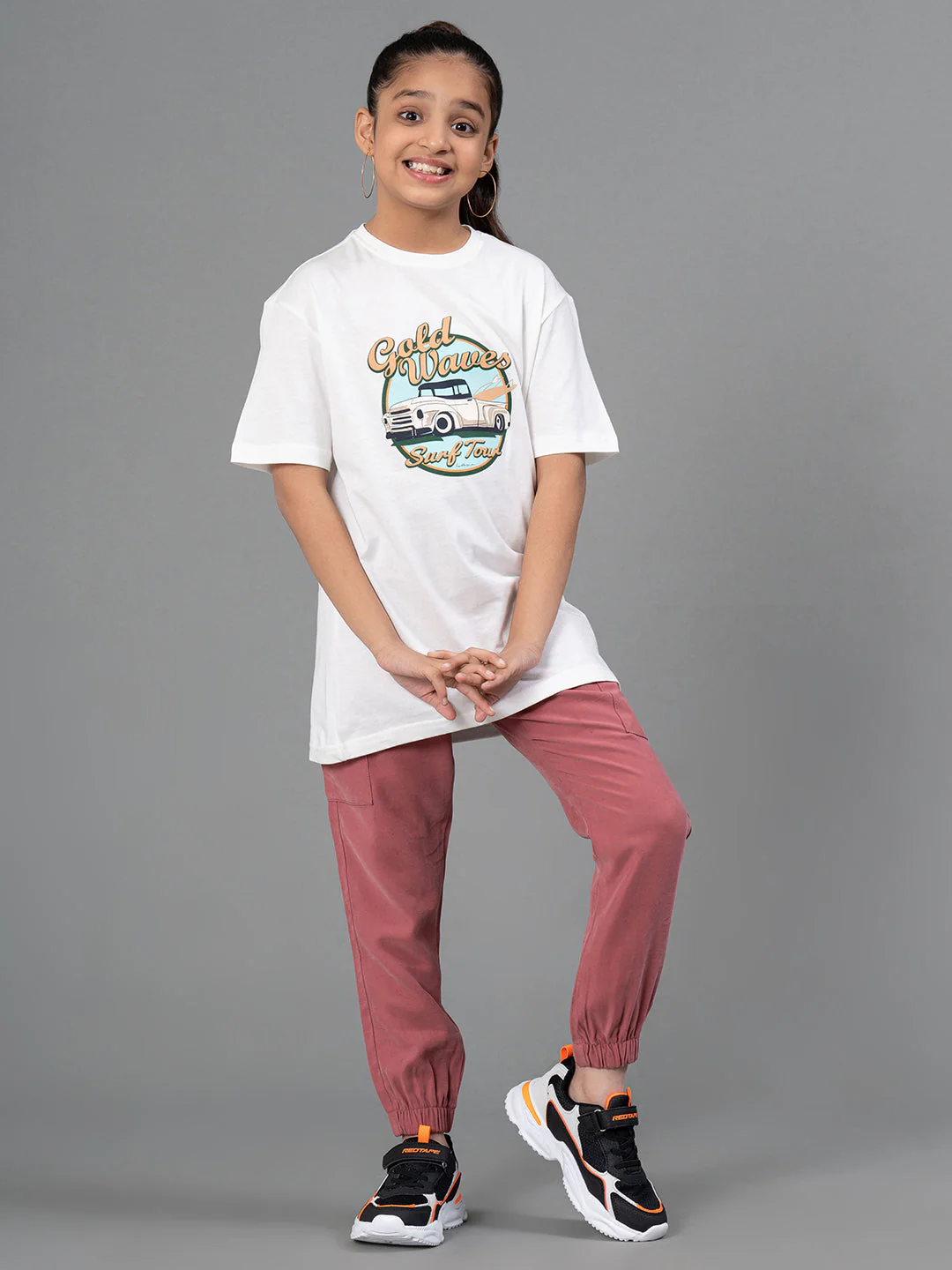 Dusky Pink Viscose Polyester Solid Girl's Cargo Jogger - Image 5