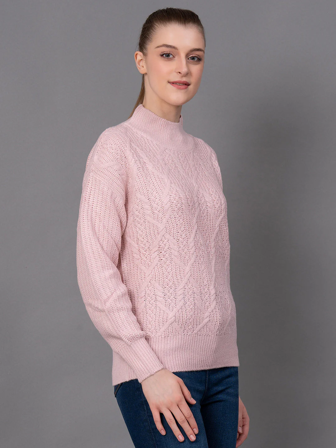 Dusky Pink Acrylic Self Design Women's Sweater - Image 2