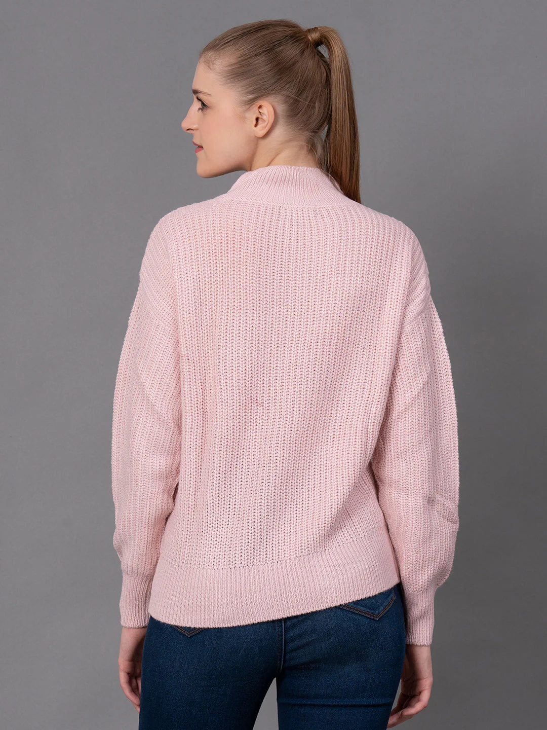 Dusky Pink Acrylic Self Design Women's Sweater - Image 3