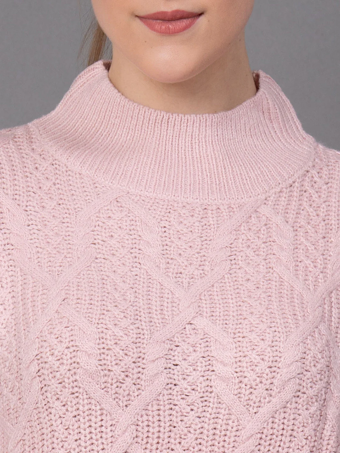 Dusky Pink Acrylic Self Design Women's Sweater - Image 4
