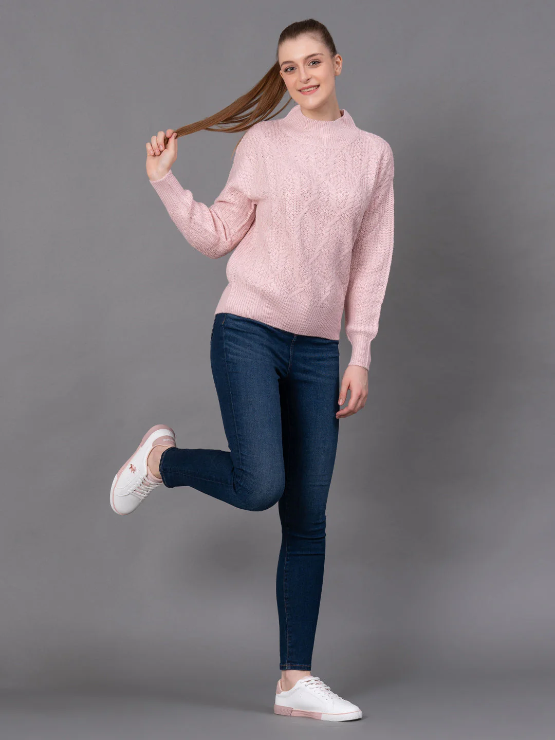 Dusky Pink Acrylic Self Design Women's Sweater - Image 5