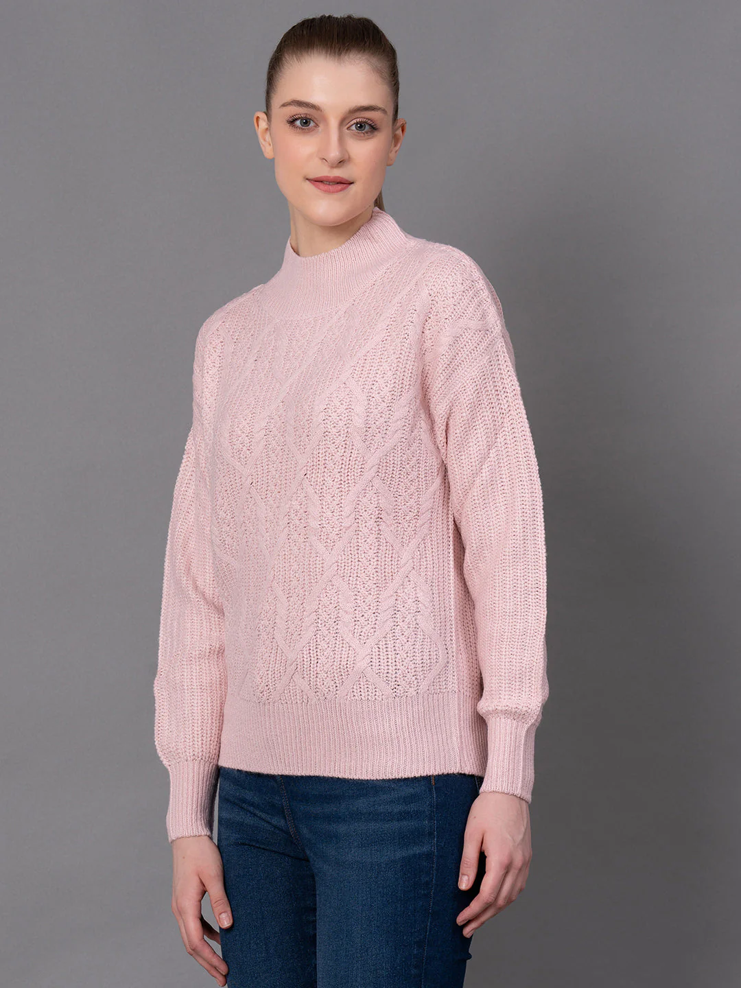 Dusky Pink Acrylic Self Design Women's Sweater - Image 6