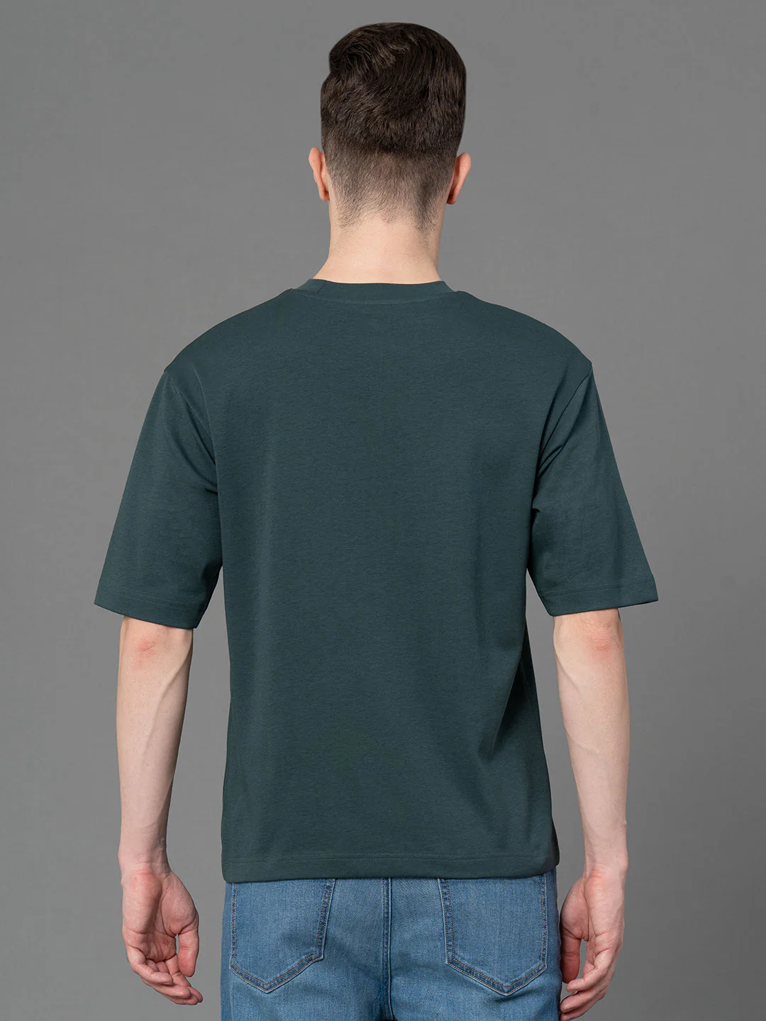 Forest Green Oversized Round Neck T-Shirt for Men - Image 3