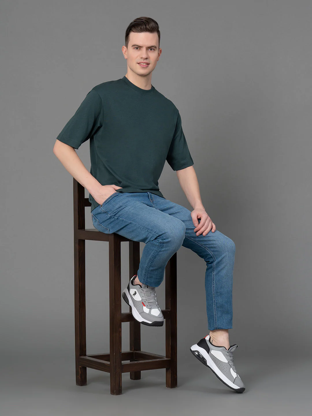 Forest Green Oversized Round Neck T-Shirt for Men - Image 5