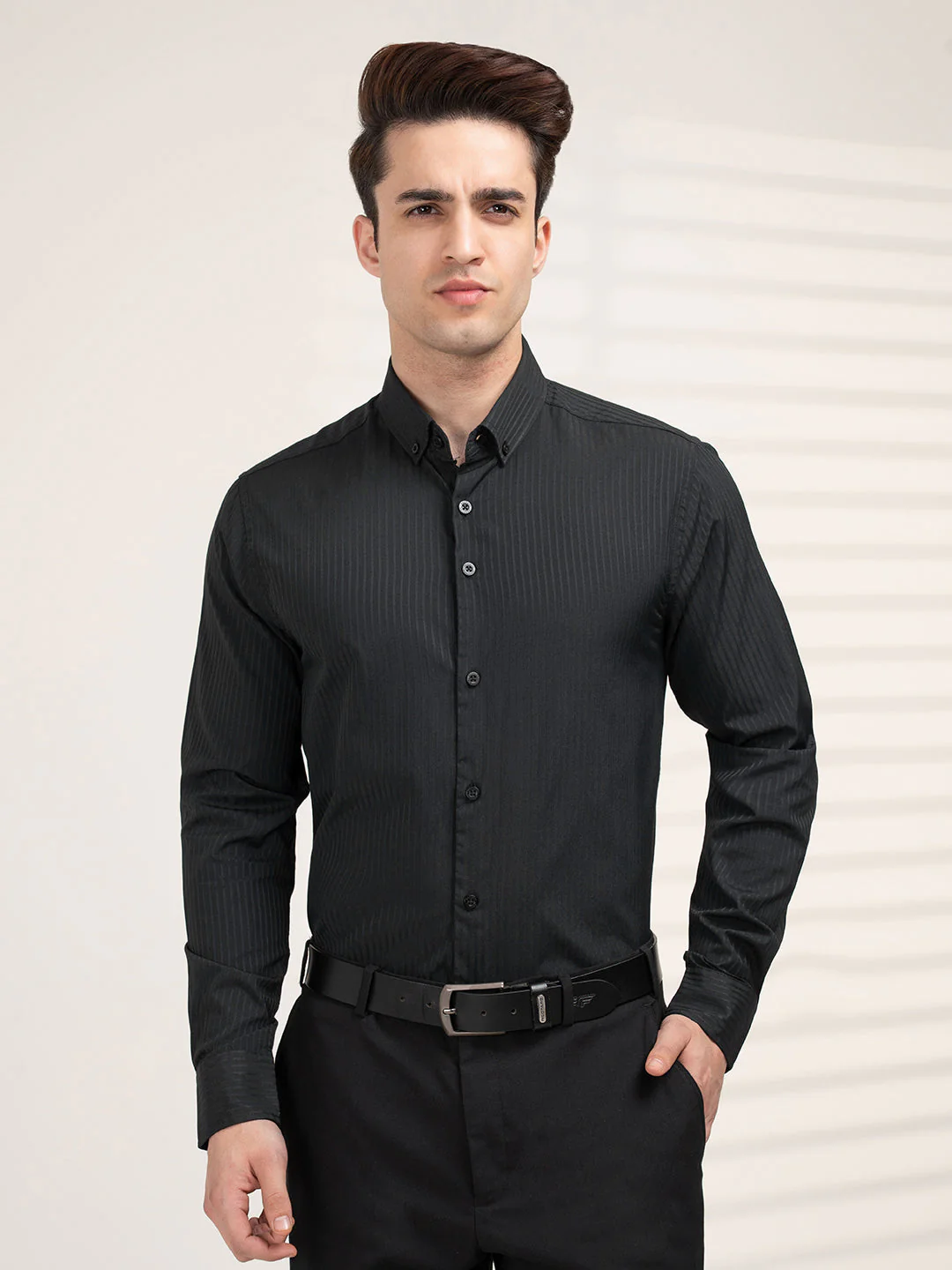 Full Sleeve Black Dobby Shirt for Men | Refined Formal Elegance - Image 2