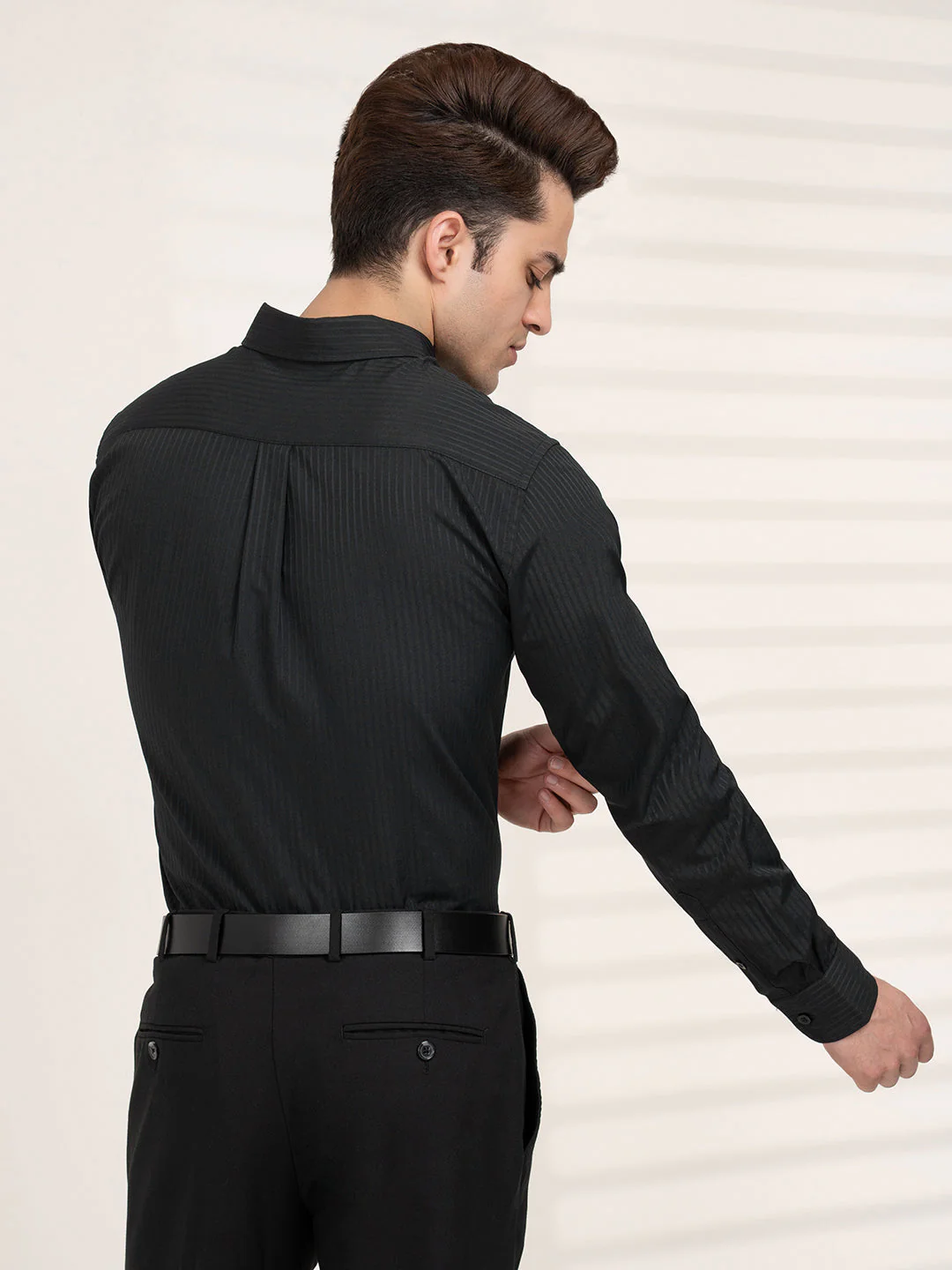 Full Sleeve Black Dobby Shirt for Men | Refined Formal Elegance - Image 4