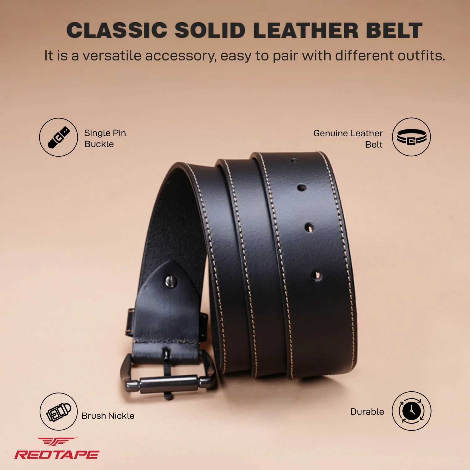 Genuine Black Leather Belt for Men - Image 4