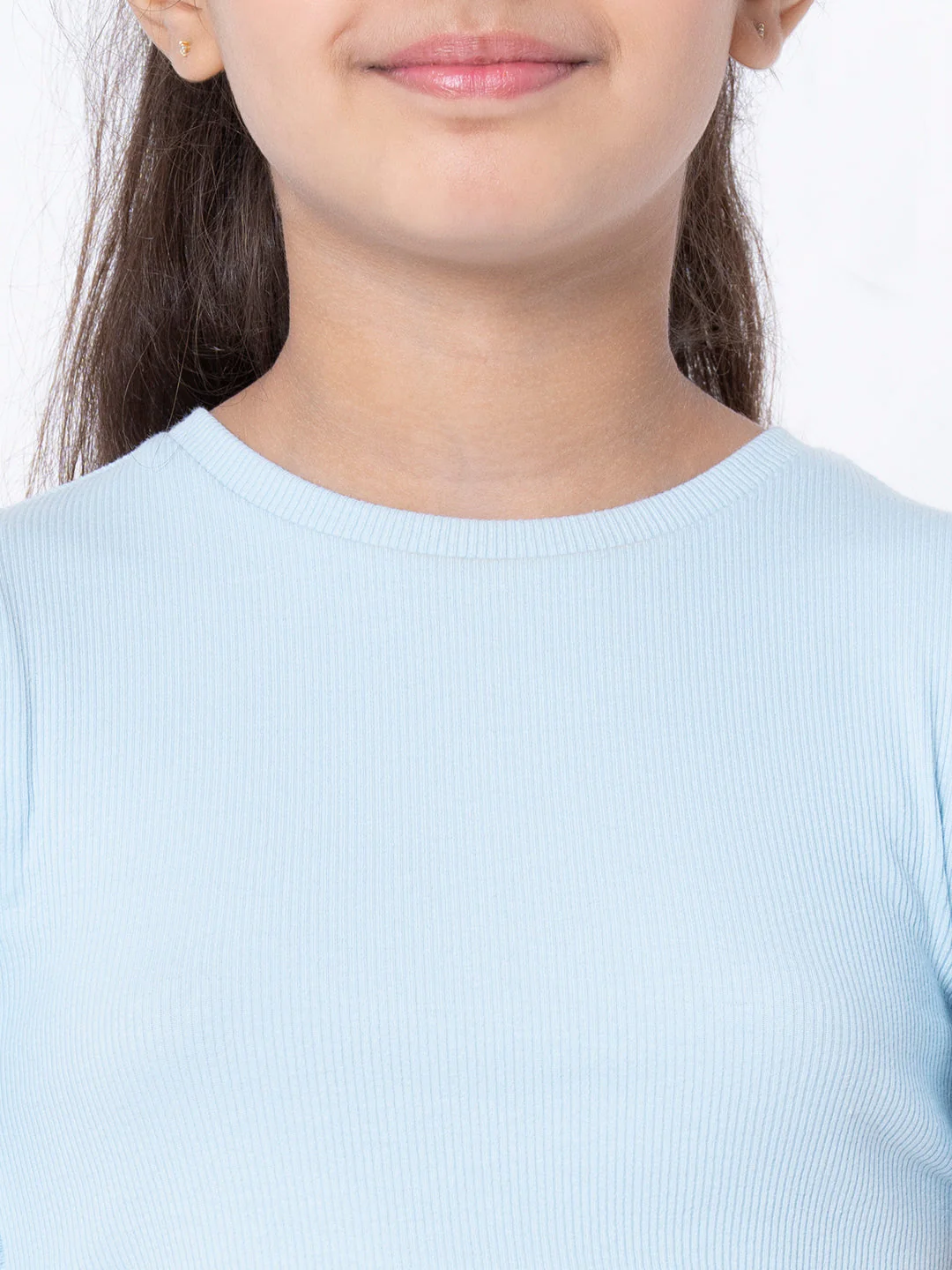 Girls Ice Blue Solid T-Shirt - Image 4