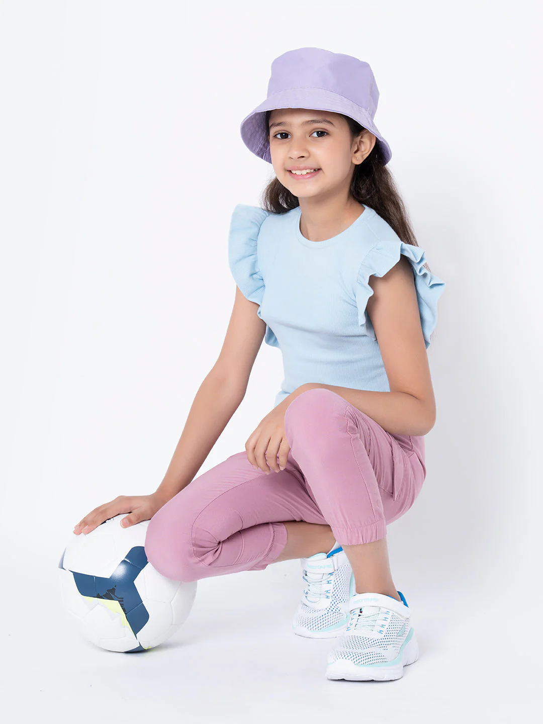 Girls Ice Blue Solid T-Shirt - Image 5
