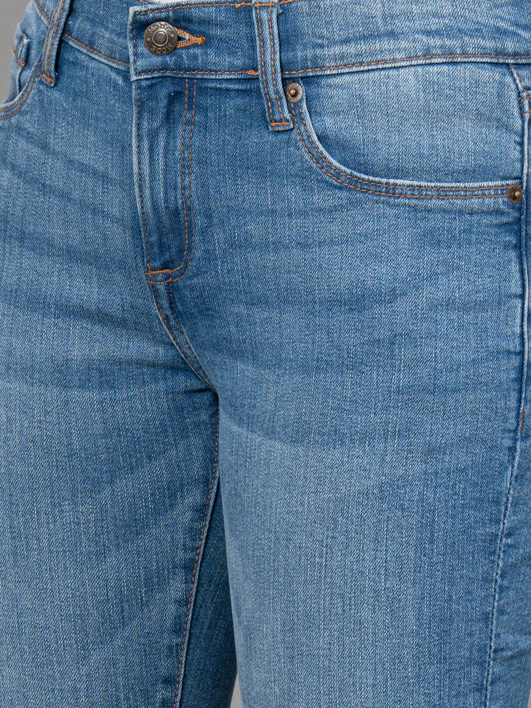 Girls Light Blue Solid Cotton Stretched Jeans - Image 4