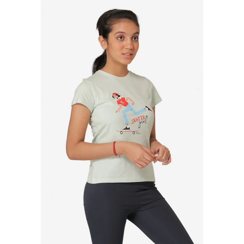 Girl's Pastel green Round Neck T-Shirt - Image 2
