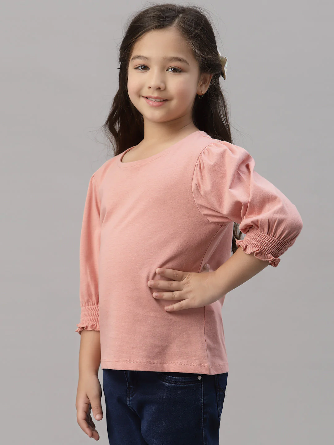 Girl's Pure Cotton Coral Haze Round Neck T-Shirt - Image 2