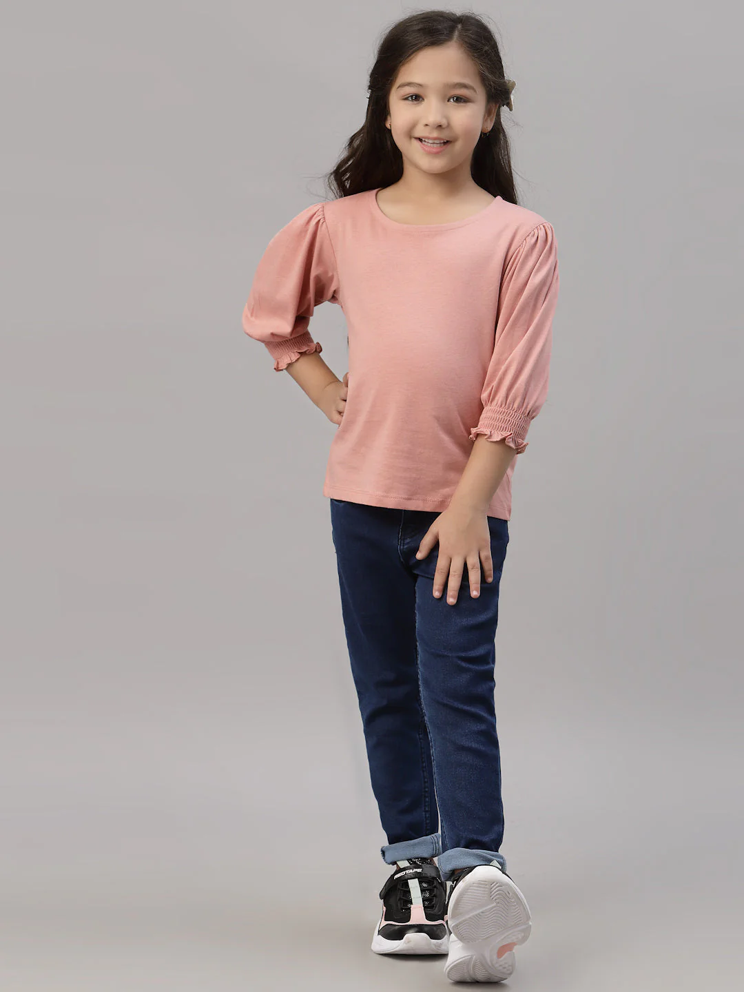 Girl's Pure Cotton Coral Haze Round Neck T-Shirt - Image 5