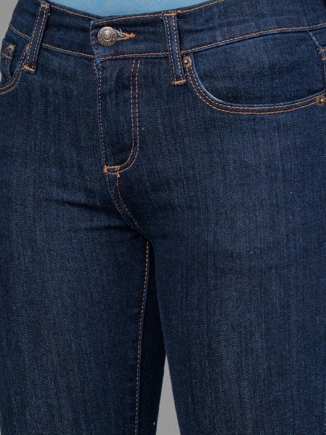 Girls Rinse Blue Solid Cotton Stretched Jeans - Image 4