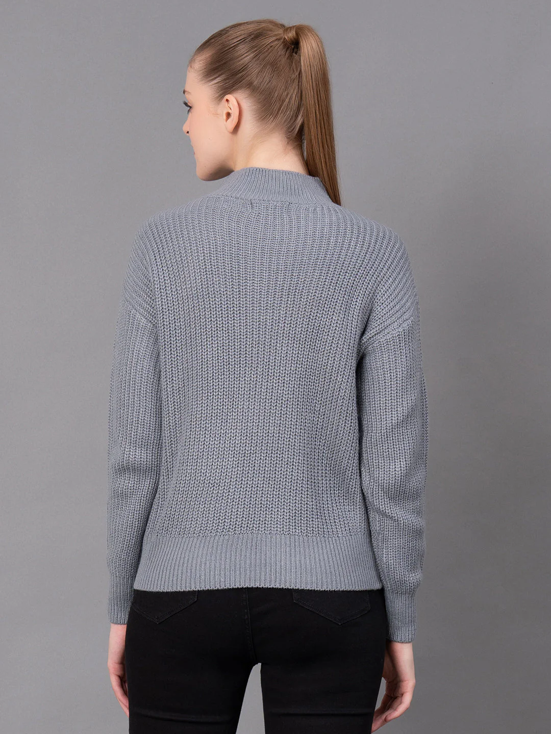 Grey Acrylic Self Design Women's Sweater - Image 3
