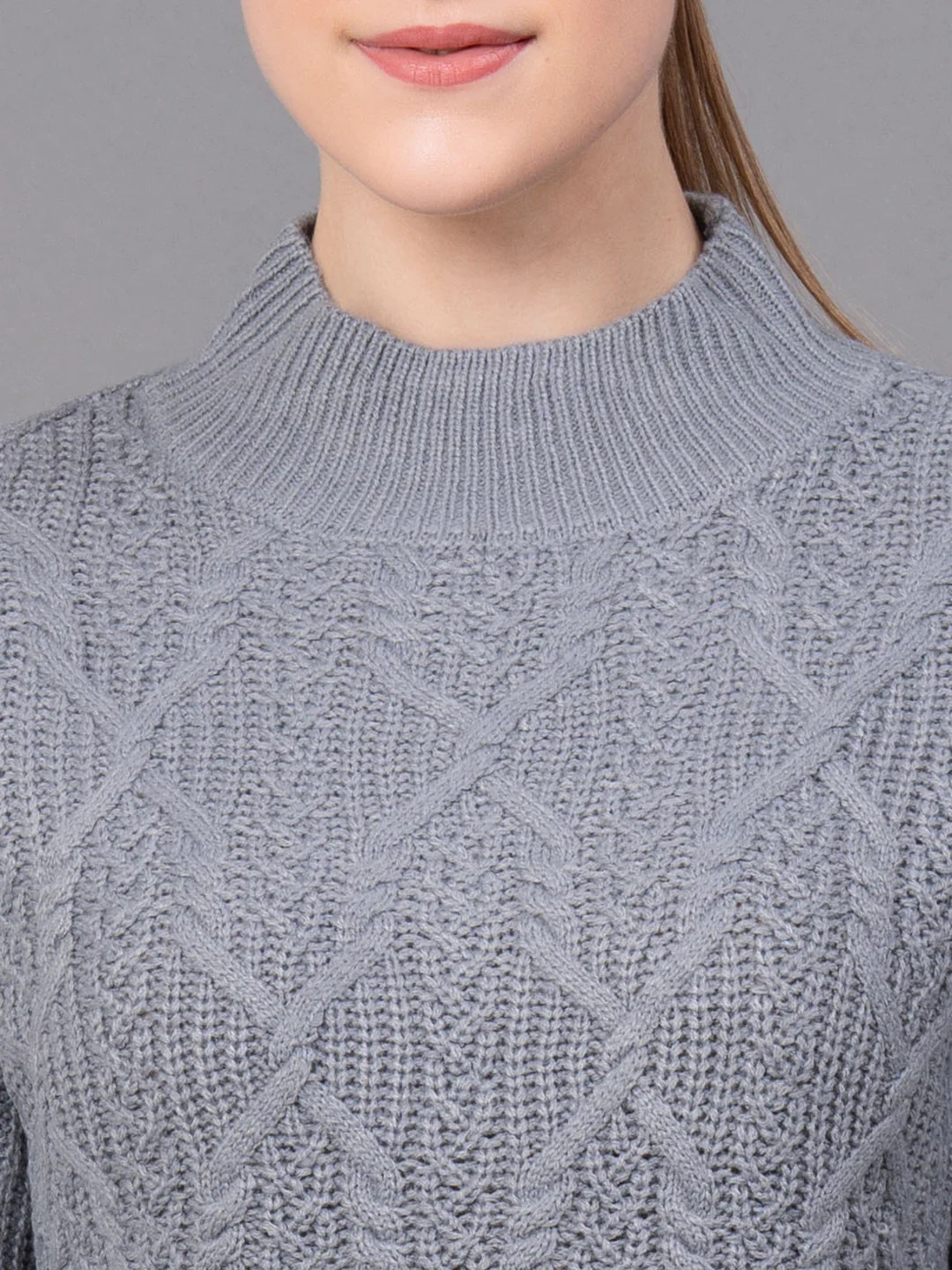 Grey Acrylic Self Design Women's Sweater - Image 4