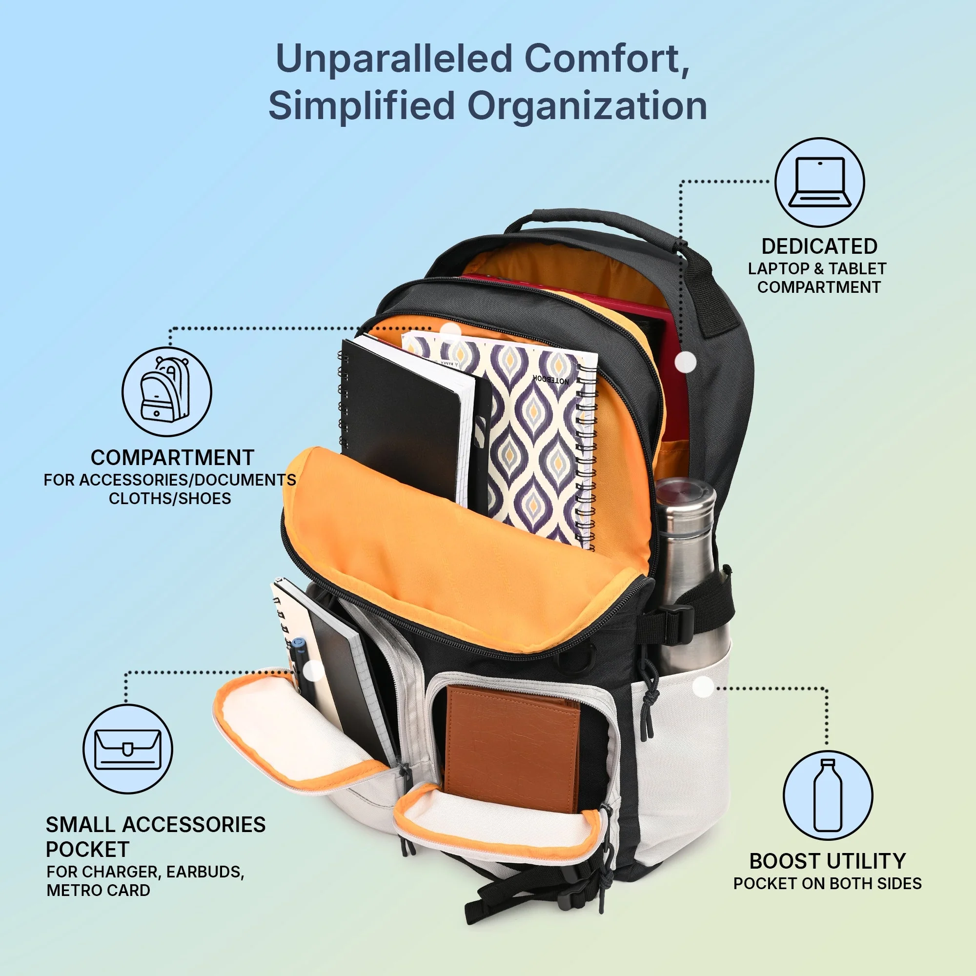 Grey Beige Unisex 23L Polyester Laptop Backpack - Image 2