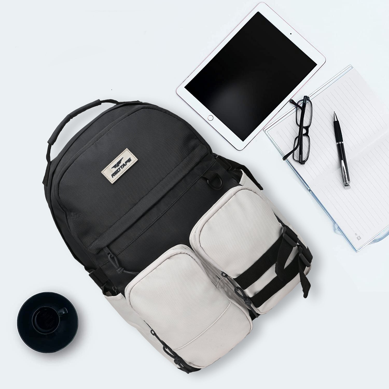 Grey Beige Unisex 23L Polyester Laptop Backpack - Image 7