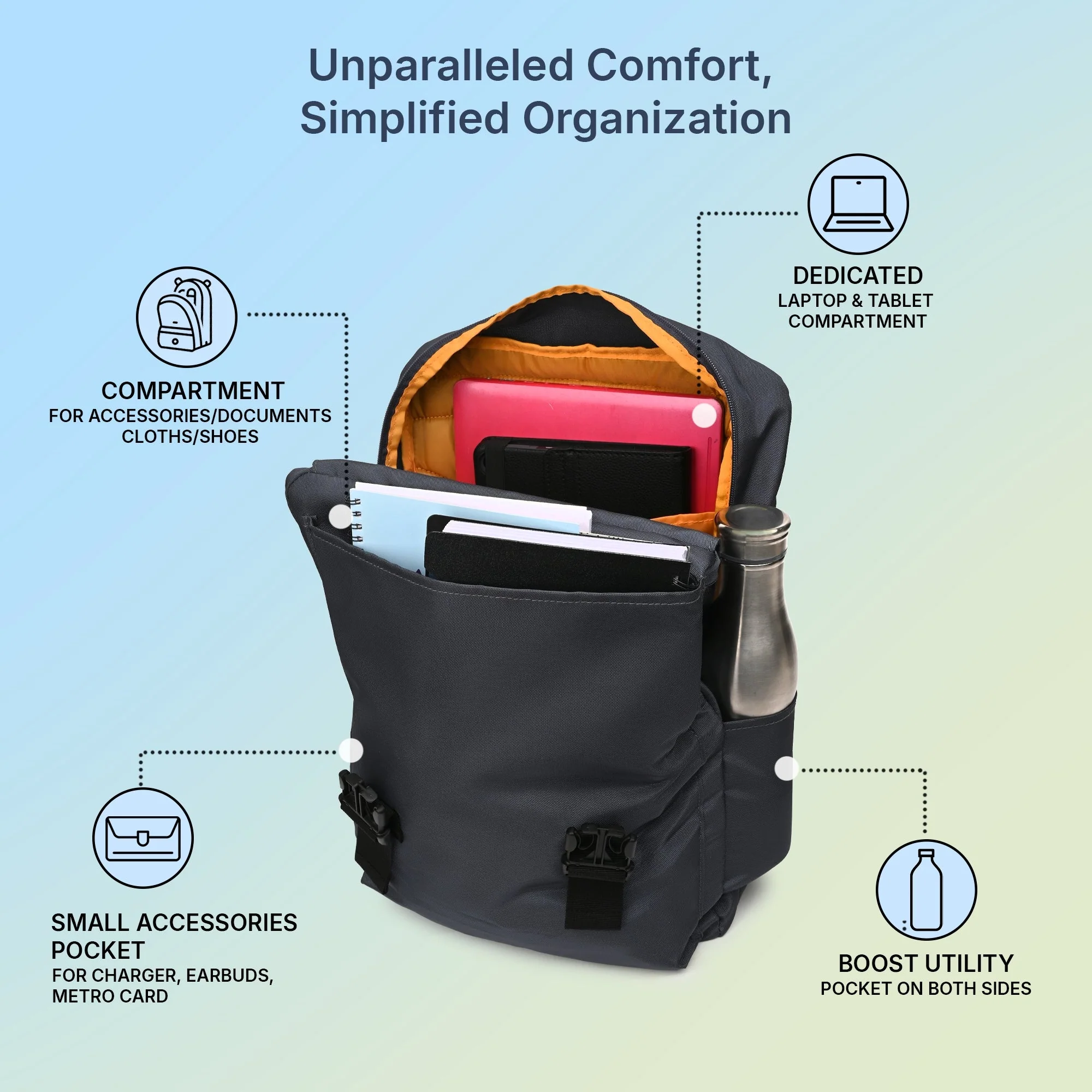 Grey Unisex 22L Polyester Laptop Backpack - Image 2
