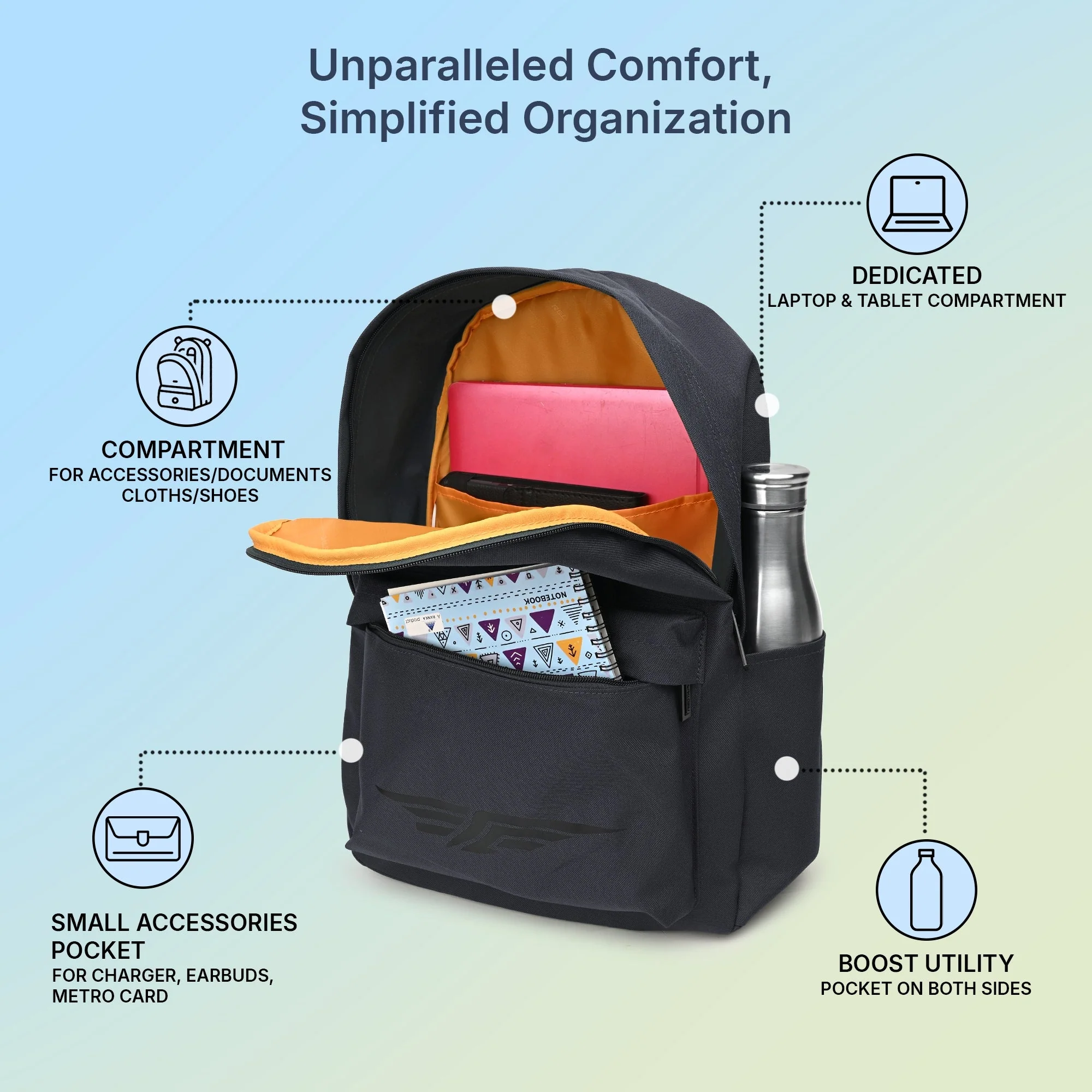 Grey Unisex 25.5L Polyester Laptop Backpack - Image 2