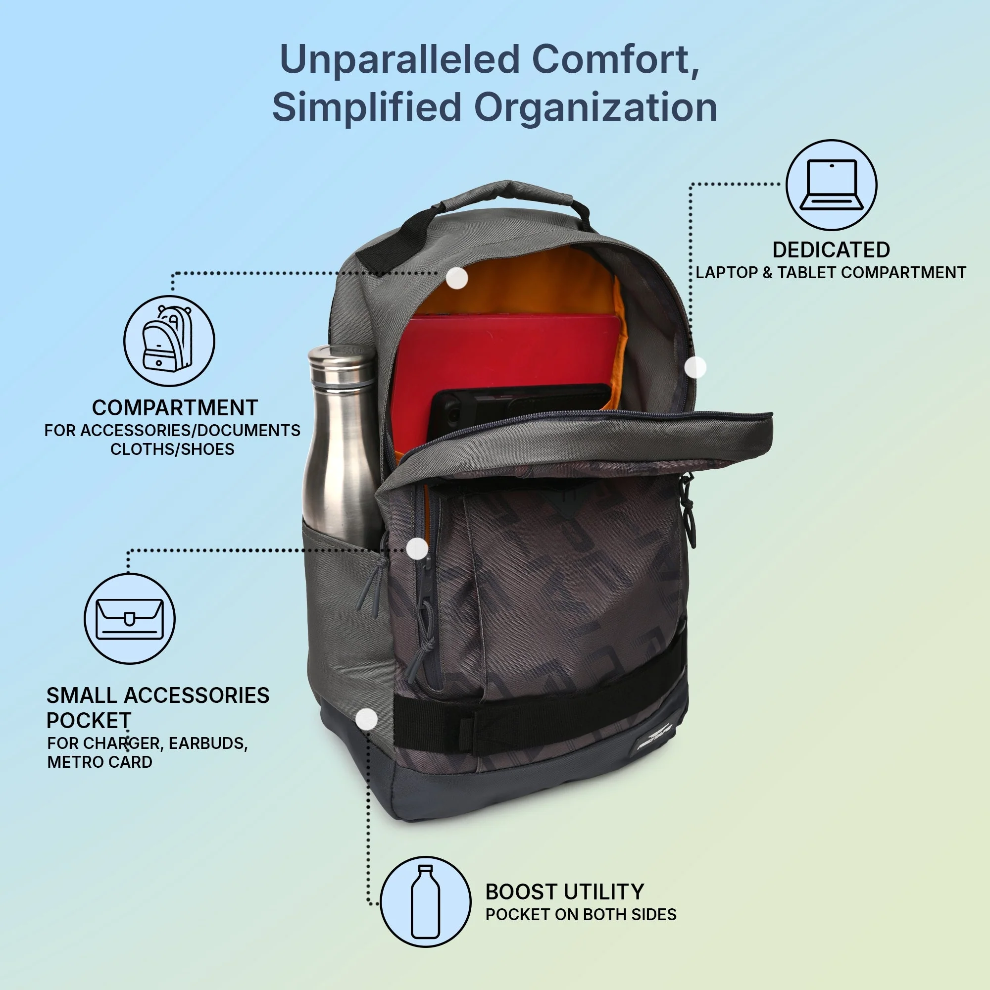 Grey Unisex 26L Polyester Laptop Backpack - Image 2