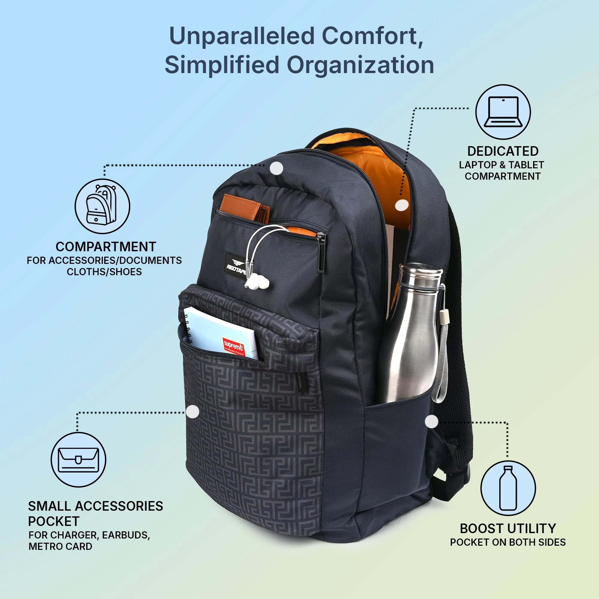 Grey Unisex 28.5L Polyester Laptop Backpack - Image 2