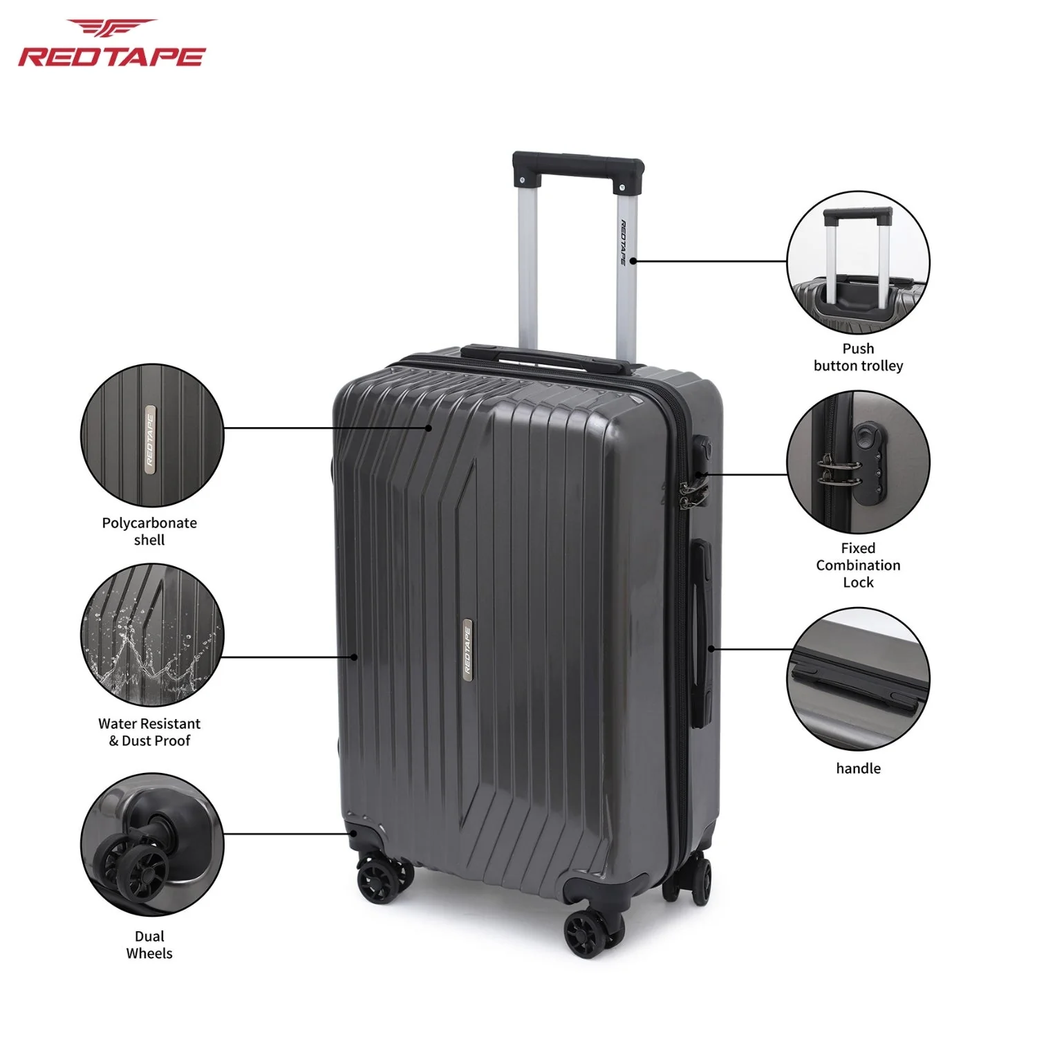 Gunmetal Black 8 Wheels Trolley Bag Set of 2 (Large + Medium) - Image 3