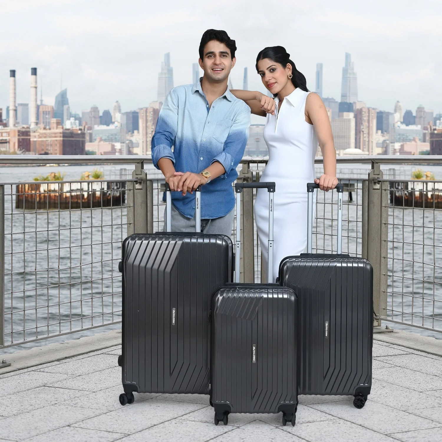 Gunmetal Black 8 Wheels Trolley Bag Set of 3 (Large + Medium + Cabin) - Image 8