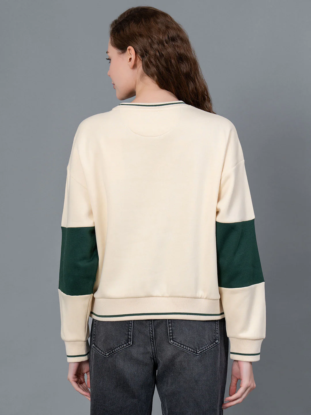 Ivory Embroidered Cotton Poly Fleece Women's Sweatshirt - Image 3