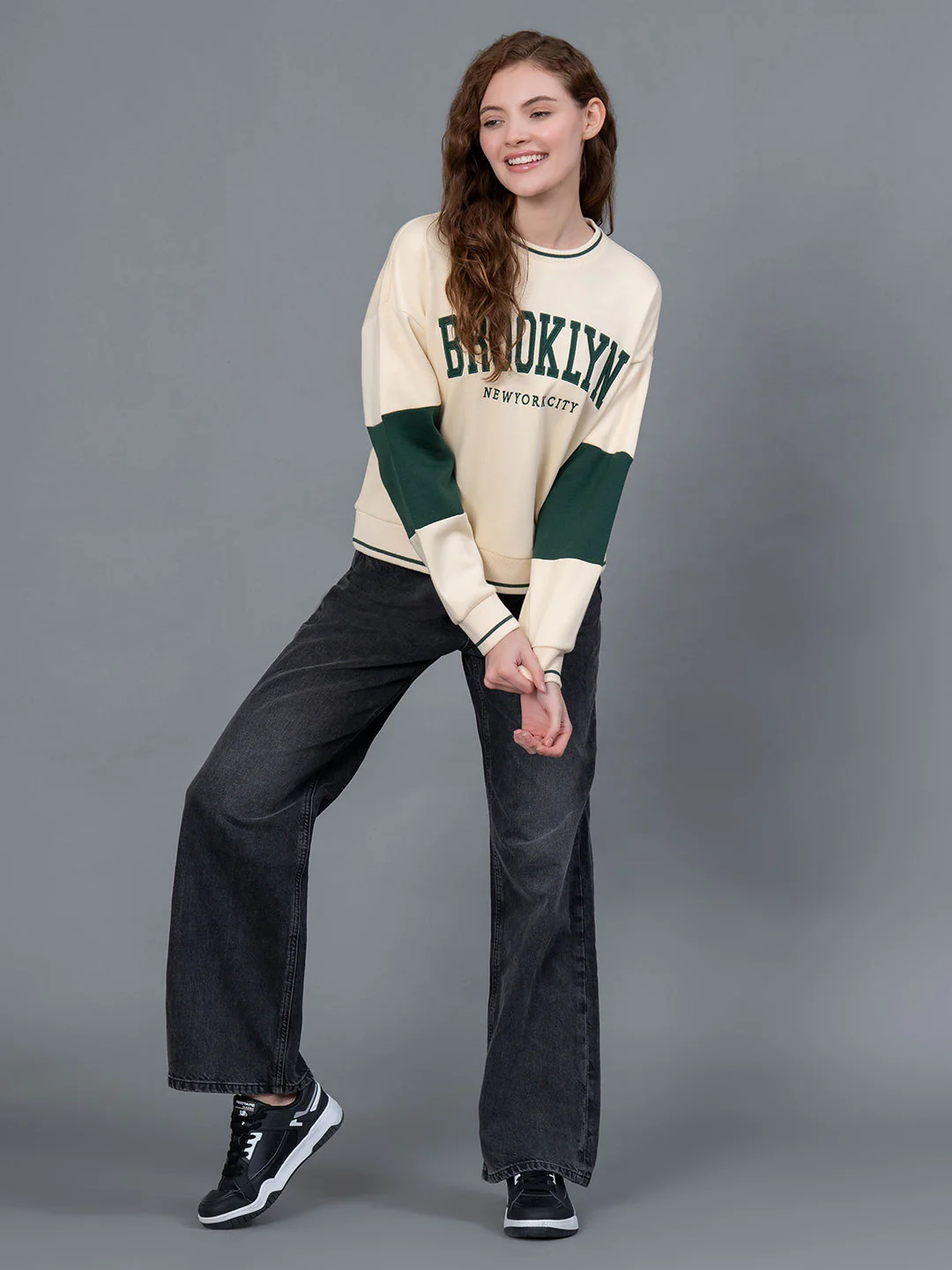 Ivory Embroidered Cotton Poly Fleece Women's Sweatshirt - Image 5