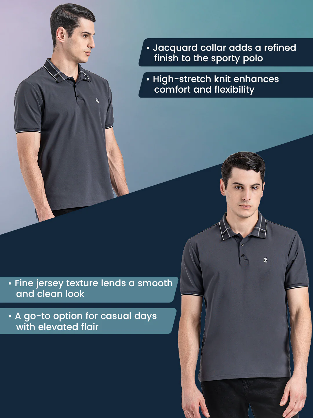 Jacquard Collar Polo T-shirt for Men - Image 2
